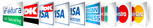Dankort, Visa, Mastercard, Maestro, JCB