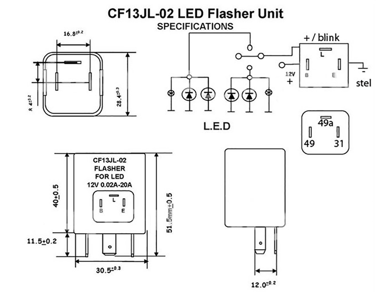 LED-Blinkrelæ 12V 0.02A - CF13 - Matronics